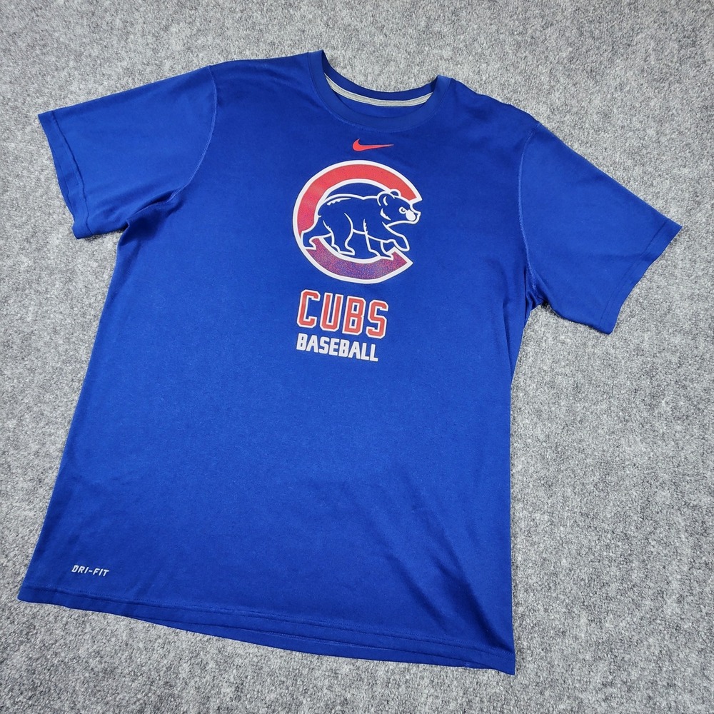 Nike Chicago Cubs Dri-FIT Mens Medium Blue Baseball Performance T-Shirt‎ Logo